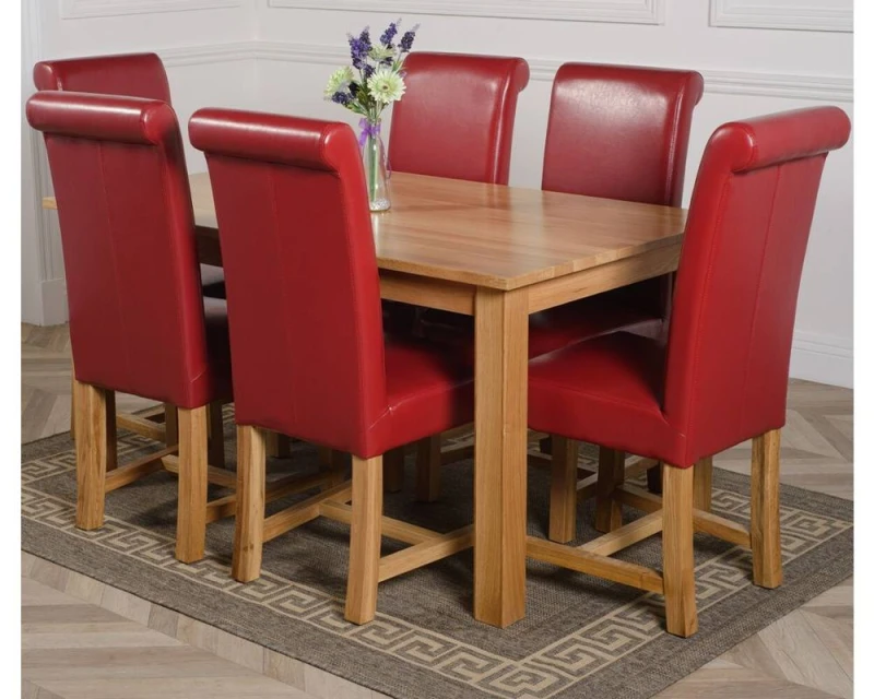 Image of Thats Furniture Oslo 150 x 90cm Medium Oak Dining Table & 6 Washington Leather Chairs in Red Red Unisex 150 x 90 cm