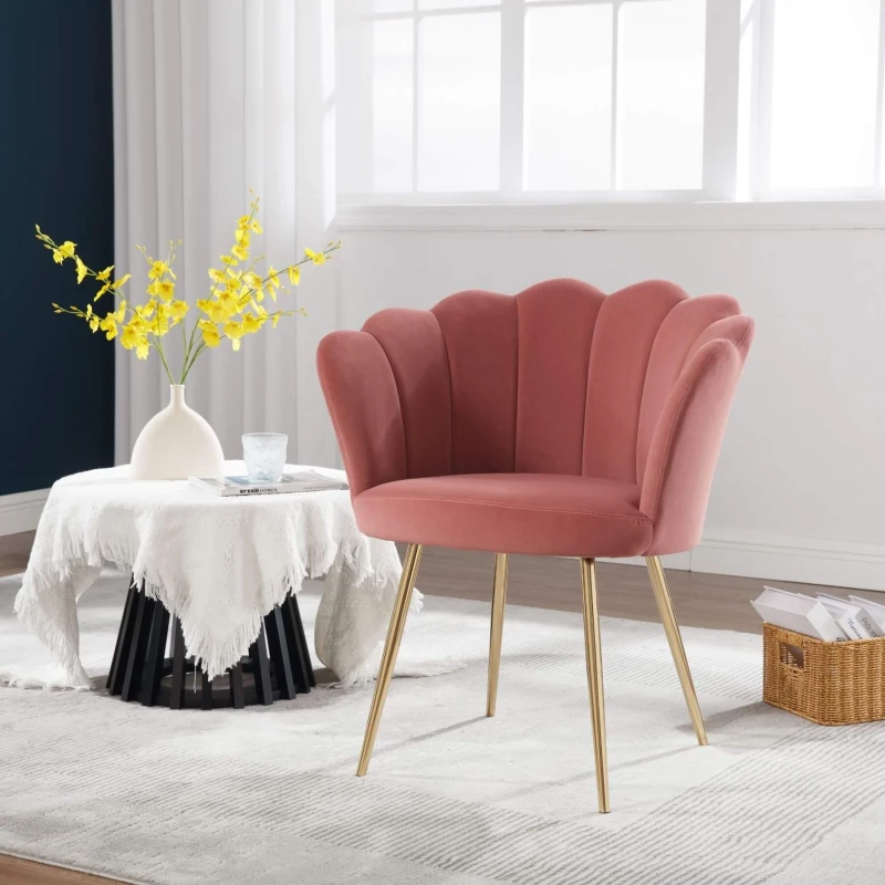 Image of Home Source Compact Scallop Occasional Chair with Metal Legs Pink