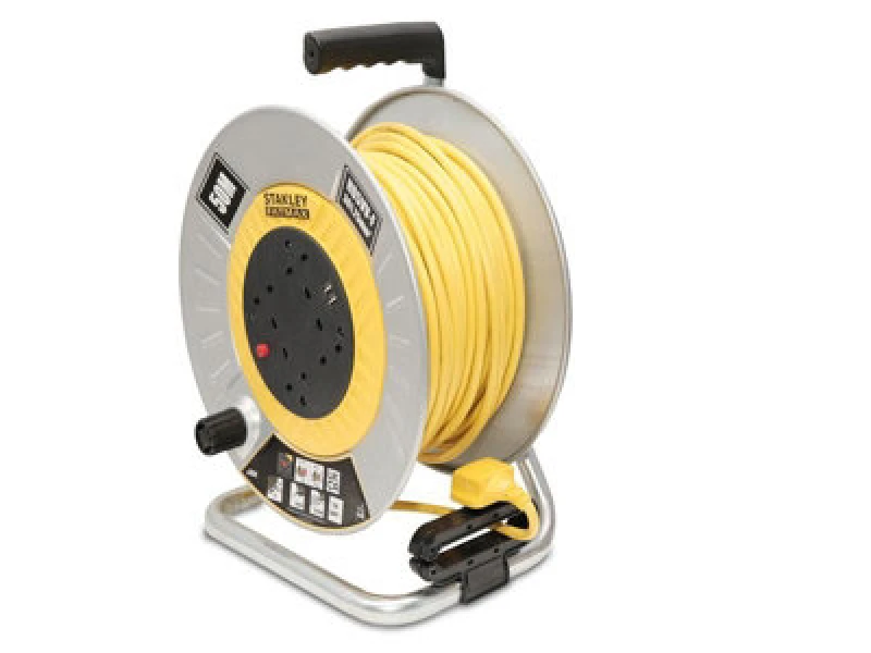 Image of Stanley 6 Socket Open Metal Drum Cable Reel 240v and USB 50m SXECGM2OHXE