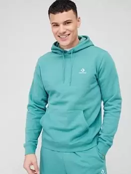 Image of Converse Embroidered Star Chevron Left Chest Pullover Hoodie - Blue, Green, Size L, Men