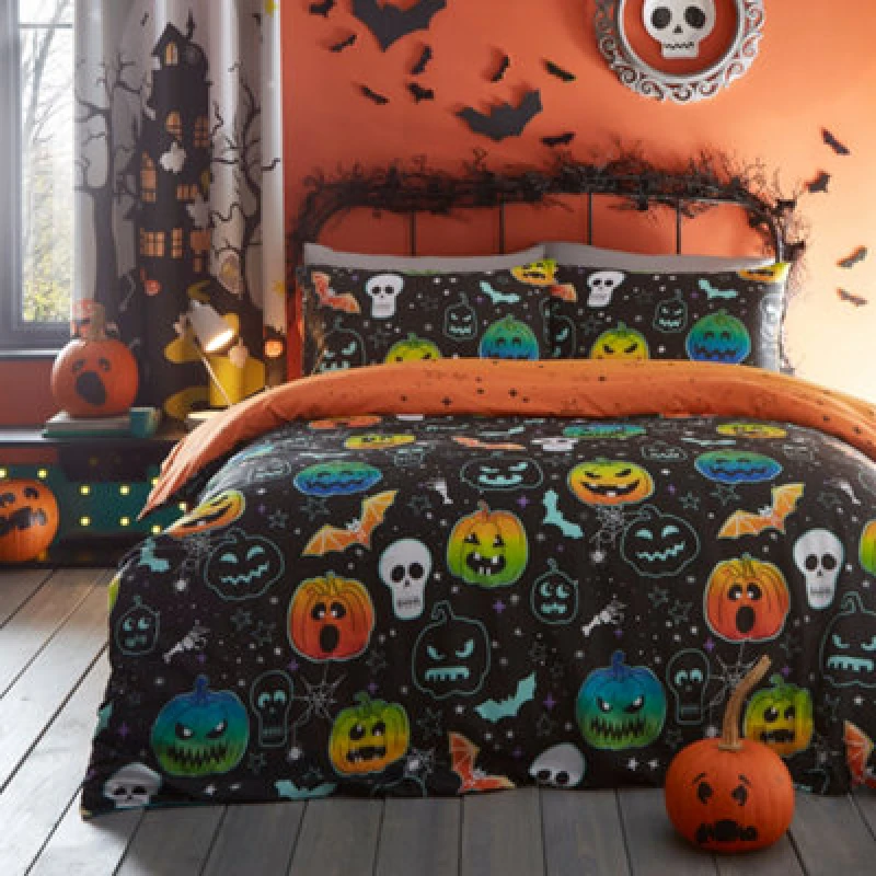 Image of Scary Pumpkins Glow in the Dark Duvet Cover Bedding Set Black