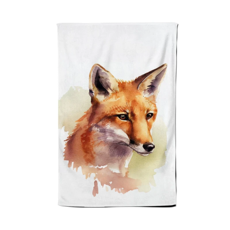 Image of Warren Reed - Designer Fox Watercolour Tea Towel in Brown Brown Unisex