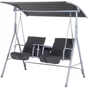 Image of Outsunny - 2 Person Covered Patio Swing with Pivot Table & Storage Console Grey