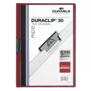 Image of Durable DURACLIP 30 A4 Clip Folder, Pack of 25 Dark Red Coloured Files