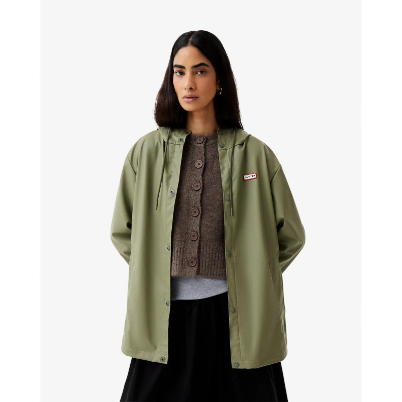 Image of Hunter Womens Izzy Short Weather-Resistant Rain Anorak Deep L Green female 16 (XL)