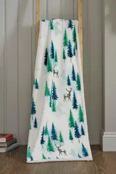 Image of Mountain Stag Printed Flannel Sherpa Throw