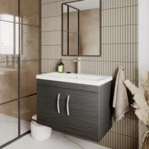 Image of Nuie - Athena Wall Hung 2-Door Vanity Unit with Basin-3 800mm Wide - Charcoal Black Woodgrain