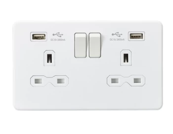 Image of KnightsBridge 13A 2G switched socket with dual USB charger A + A (2.4A) - Matt white