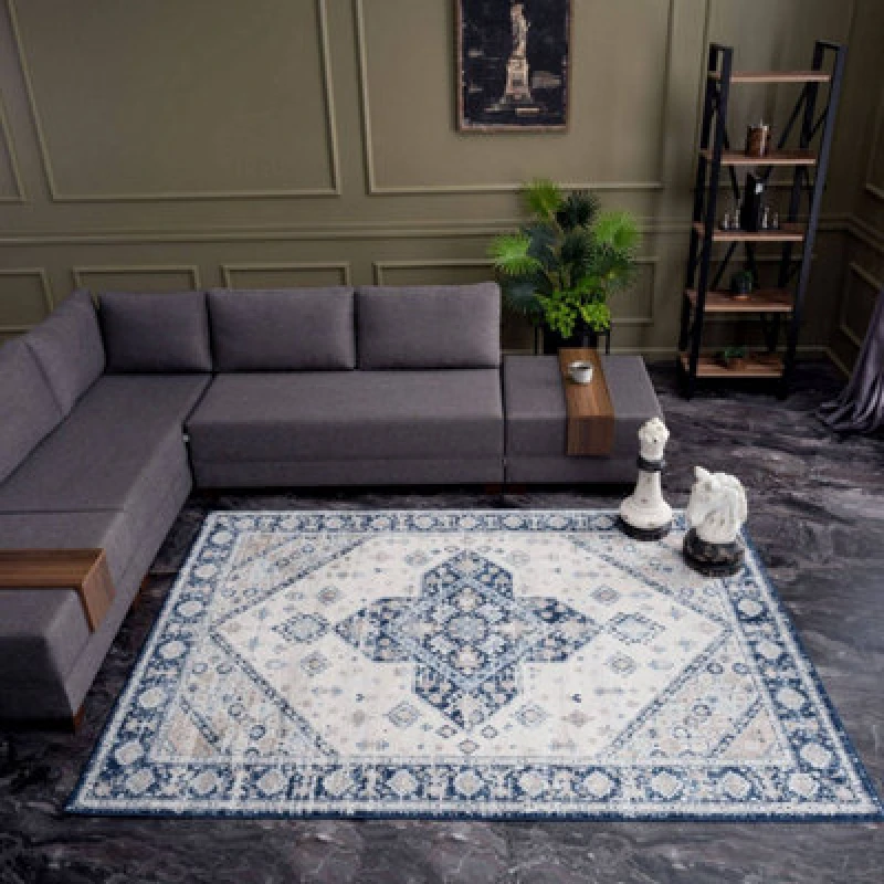 Image of The Rugs Montana Navy Cream Oriental Area Rug And Runner Soft Durable Pet Friendly Easy To Clean Living Room Bedroom 4010