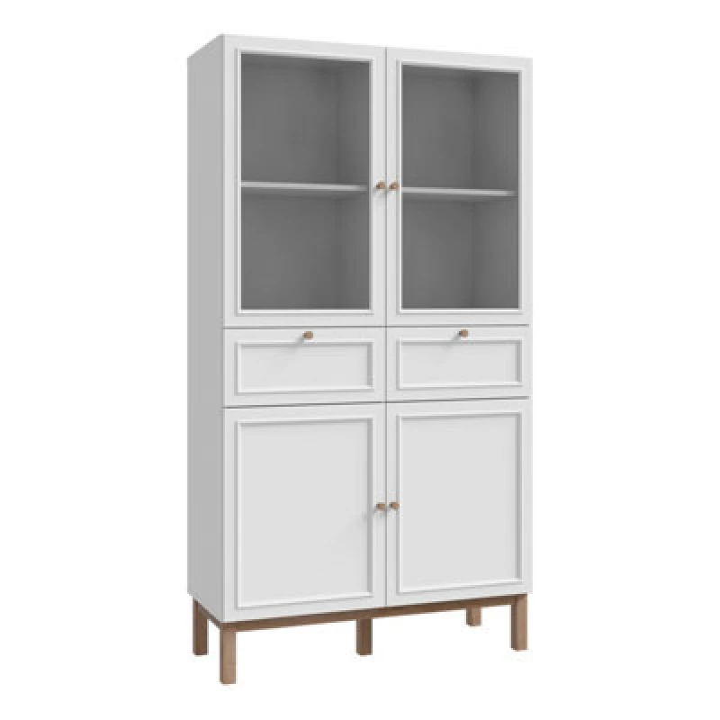 Image of Furniture To Go Wensley Display Cabinet With 2 Doors 2 Drawers And 2 Glass Doors In Light Grey And Oak