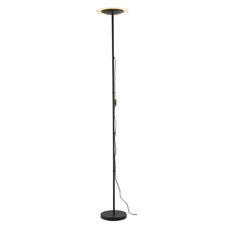 Image of Happy Homewares LED Black Switched Uplighter Floor Lamp with Frosted White Polycarbonate Shade Black Unisex
