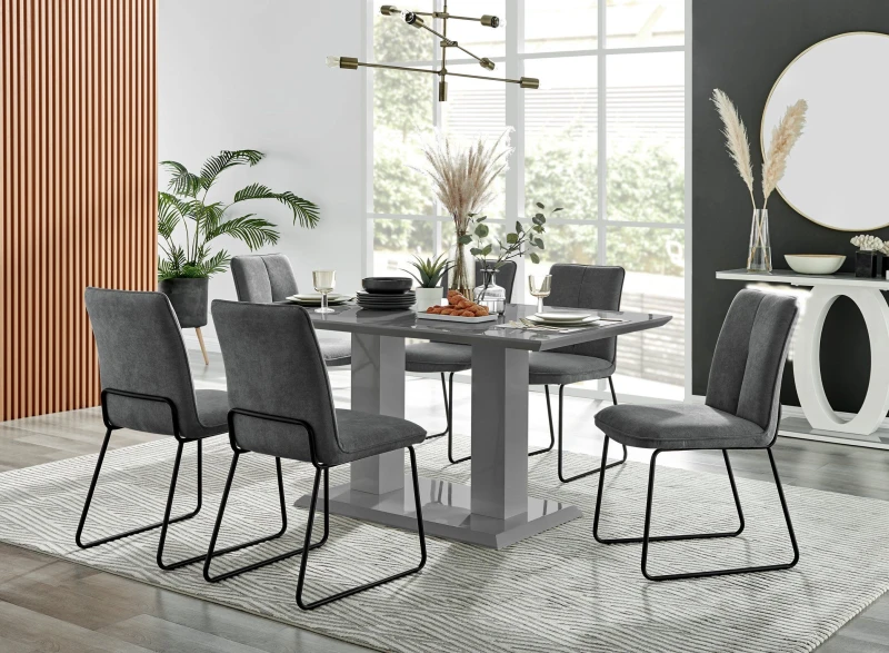 Image of FurnitureboxUK FurnitureboxUK Imperia High Gloss Grey Dining Table & 6 Halleyy Chairs in Dark Grey Dark Grey One Size Unisex 5056542686986