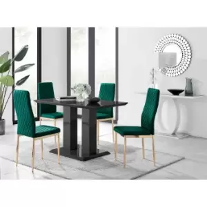 Image of Furniture Box Imperia 4 Black Dining Table and 4 Green Velvet Milan Gold Leg Chairs
