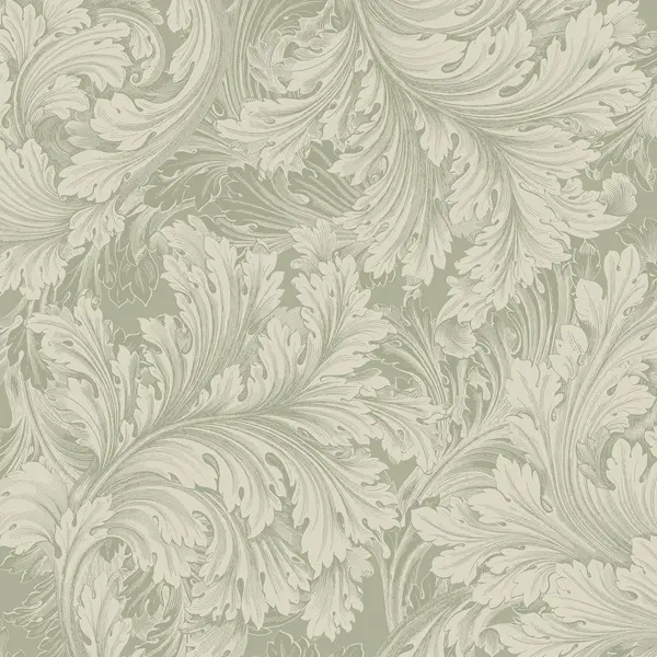 Image of Grandeco Rossetti Acanthus Leaves Scroll Smooth Wallpaper Green