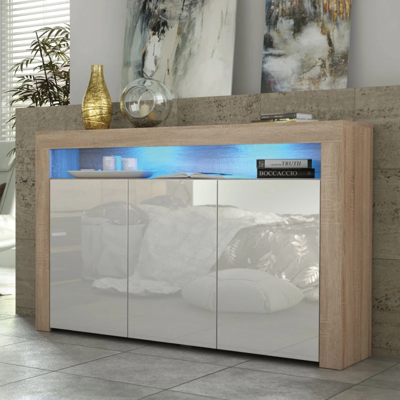 Image of Creative Furniture Aether Sideboard 155cm - A Sleek and Spacious Cabinet with Gloss Doors and LED Lights Light Oak