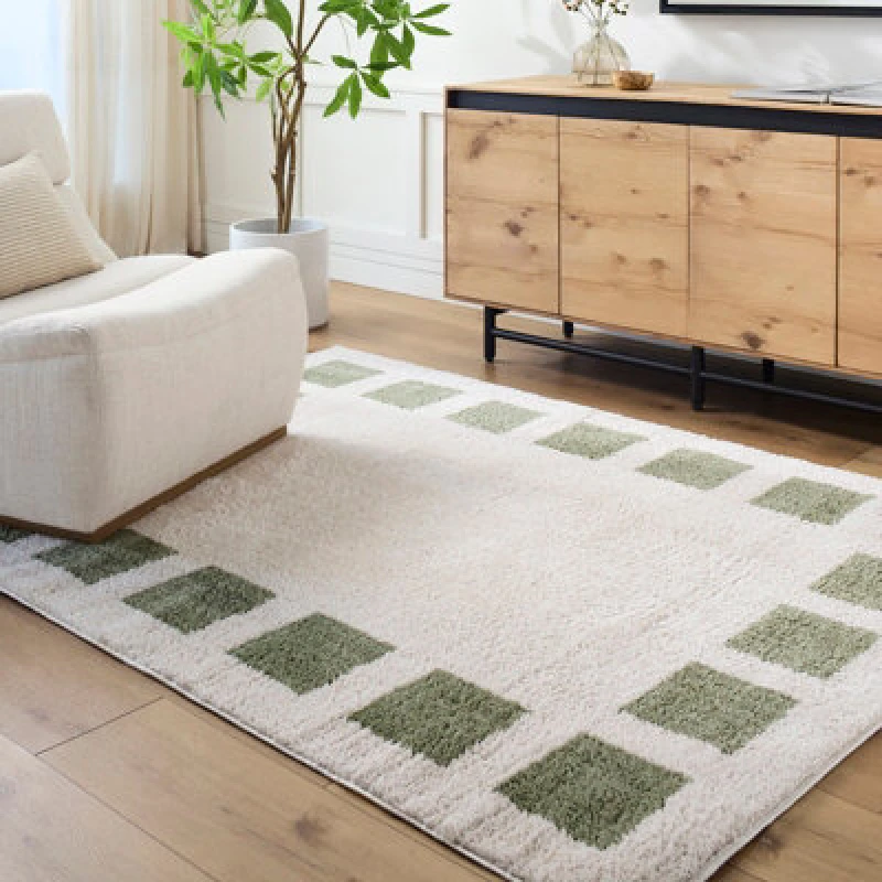 Image of Livabliss Machine Washable Modern Shaggy Grass Green Amine Area Rug 140 X 200 Cm - Easy Care, Non Shedding, Ideal For Living Room & Bedroom