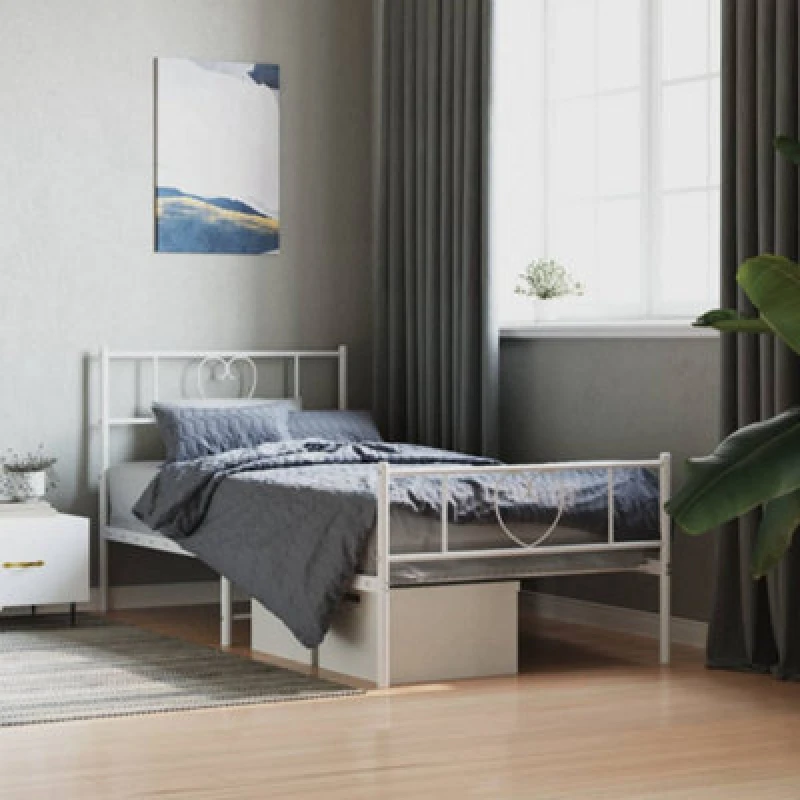 Image of Vidaxl Metal Bed Frame Without Mattress With Footboard White 80X200Cm