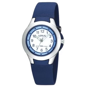 Image of Lorus R2307FX9 Youths Soft Navy Blue Polyurethane Strap Watch with Stainless Steel Bezel