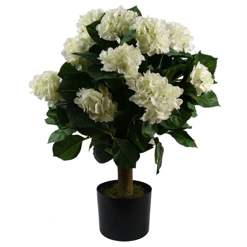 Image of Leaf Design 70cm Artificial White Bush Hydrangea Plant (Potted)