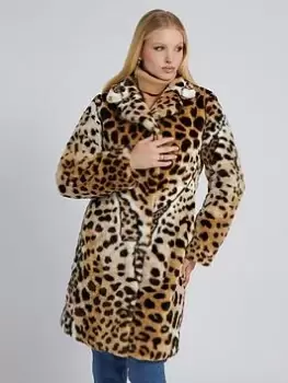 Image of Guess Diletta Leopard Print Faux Fur Coat - Leopard, Multi, Size S, Women