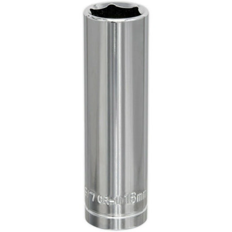 Image of Loops 16mm Chrome Plated Deep Drive Socket - 1/2" Square Drive High Grade Carbon Steel Metallics