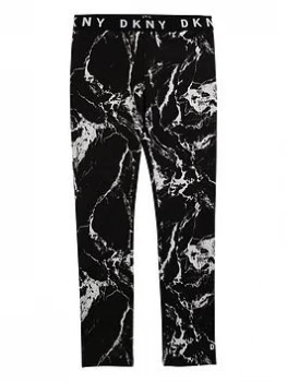 Image of DKNY Girls Marble Print Logo Waistband Leggings - Black, Size Age: 14 Years, Women