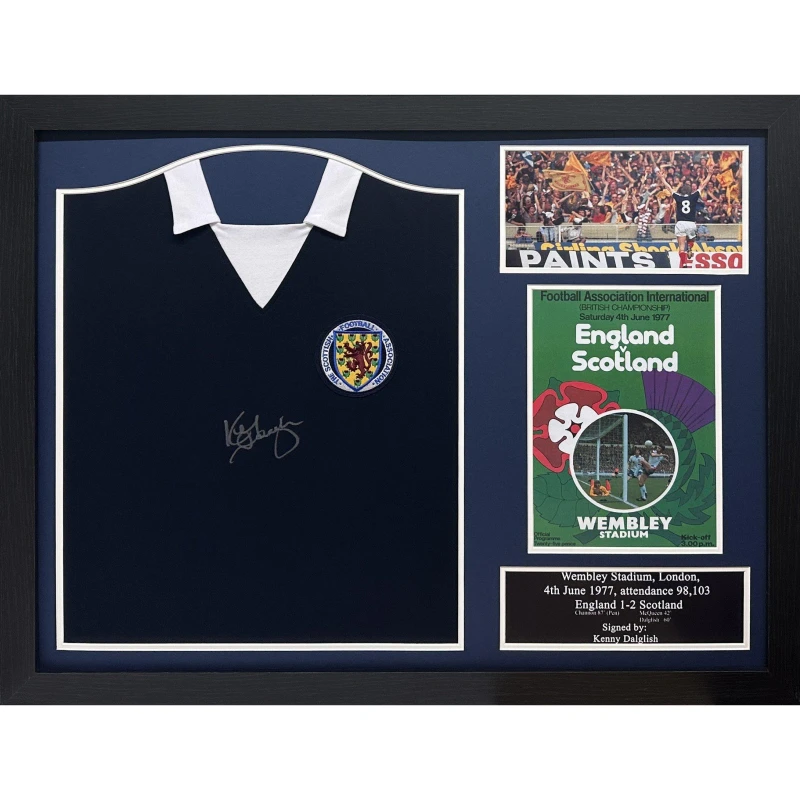 Image of AllStarSignings Ltd Kenny Dalglish signed & framed Scotland shirt Blue unisex One Size