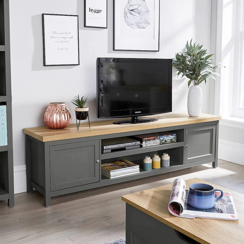 Image of Home Source Avon 2 Door With Undershelf Storage Wide 36mm Thick Top TV Unit Stand Graphite