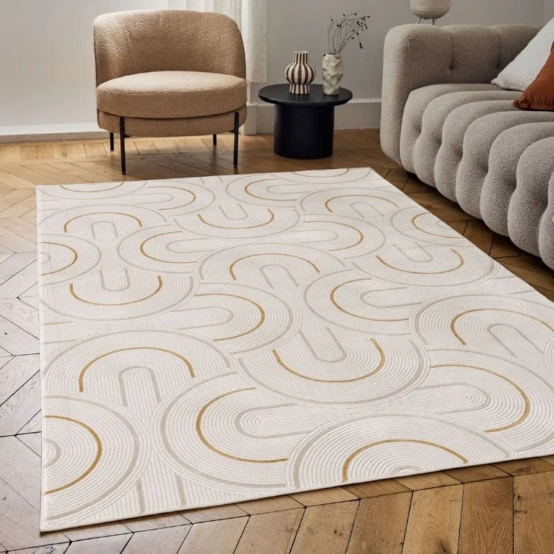 Image of THE RUGS Carmel Modern Area Rugs & Runners Arch Design Soft Pile in Gold Size: 120cm x 170cm Gold Unisex 120cm x 170 cm