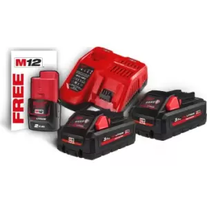 Image of Milwaukee M18 HNRG 18v Cordless Battery Charger and Twin 3ah Batteries 3ah