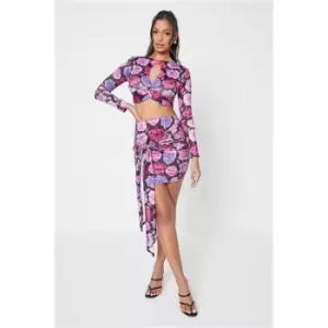 Image of I Saw It First Lilac Slinky Ruched Tie Front Mini Skirt - Purple