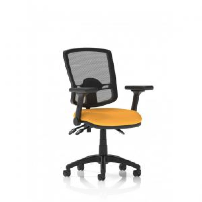 Image of Eclipse Eclipse Plus III Lever Task Operator Chair Deluxe Mesh Back With Bespoke Colour Seat In Senna Yellow with Height Adjustable and Folding Arms