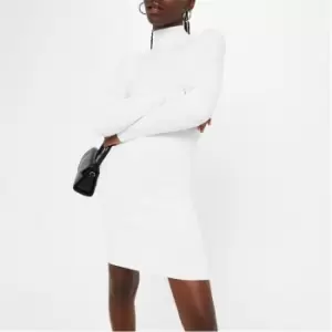 Image of Missguided Tall Recycled Rib High Neck Knit Mini Dress - White