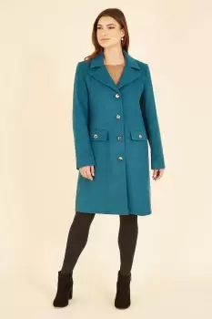 Image of Teal Military Button Through Coat