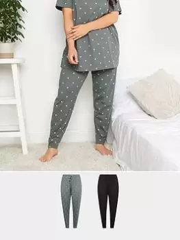 Image of Yours 2 Pack Cuffed Pj Pant Black & Mid Grey Mini Heart, Black, Size 30-32, Women