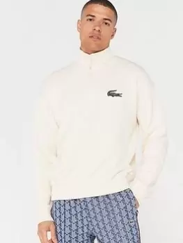 Image of Lacoste Large Croc Oversized Quarter Zip Sweatshirt - Cream, Size S, Men