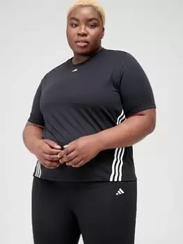 Image of adidas Training Icons 3 Stripes Tee (Plus Size) - Black/White, Size 4X, Women