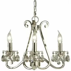 Image of Loops - Esher Ceiling Pendant Chandelier Polished Nickel & Crystal Curved 3 Lamp Light