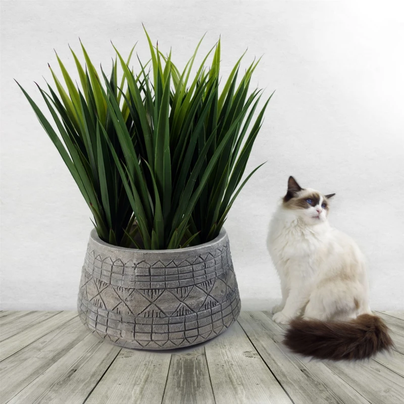 Image of Leaf Large Composite Embossed Planter Grey