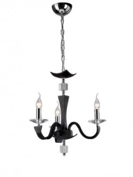 Image of Ceiling Pendant Chandelier 3 Light Polished Chrome, Black Faux Leather, Crystal