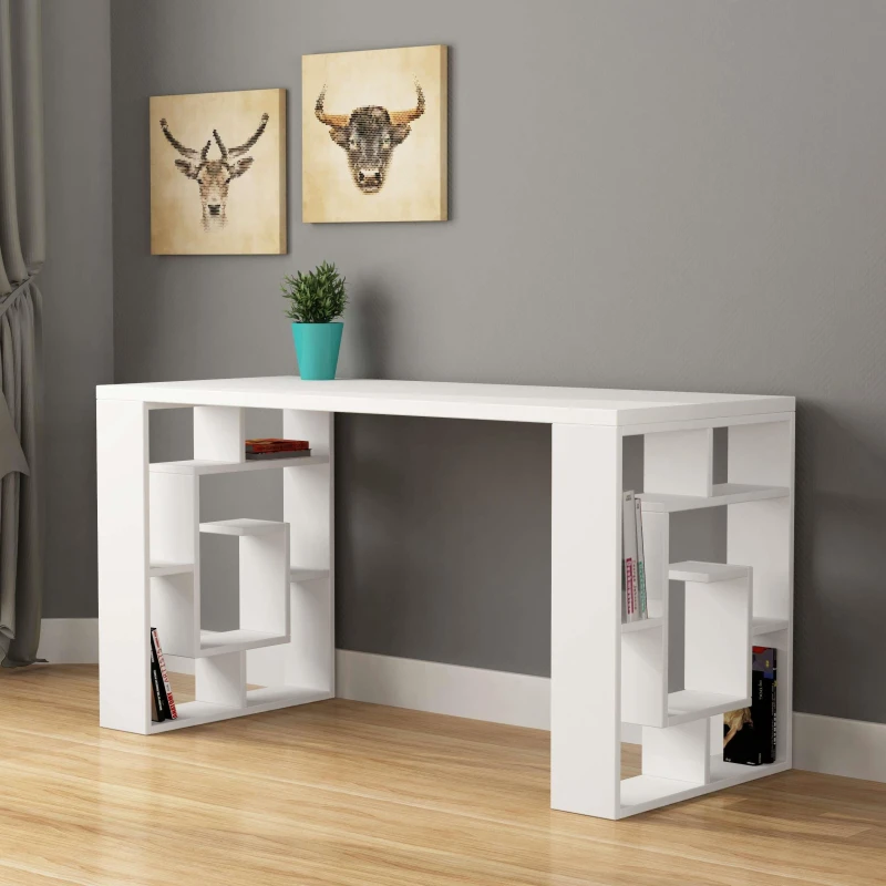 Image of DECORTIE Decortie - Labirent Modern Desk With Bookshelf Legs - White - White M.MS.11181.10