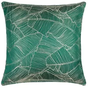 Image of Seymour Embroidered Woven Jacquard Piped Cushion Emerald