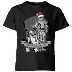 Image of Star Wars Happy Holidays Droids Kids Christmas T-Shirt - Black - 7-8 Years