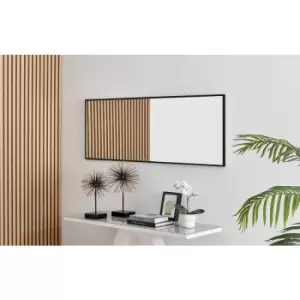 Image of Furniturebox Emma 140x50cm Black Rectangle Contempary Metal Frame Wall Mirror Hallway Living Room Dining Room Bedroom