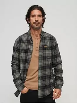 Image of Superdry Long Sleeve Cotton Lumberjack Check Shirt - Black Size M Men