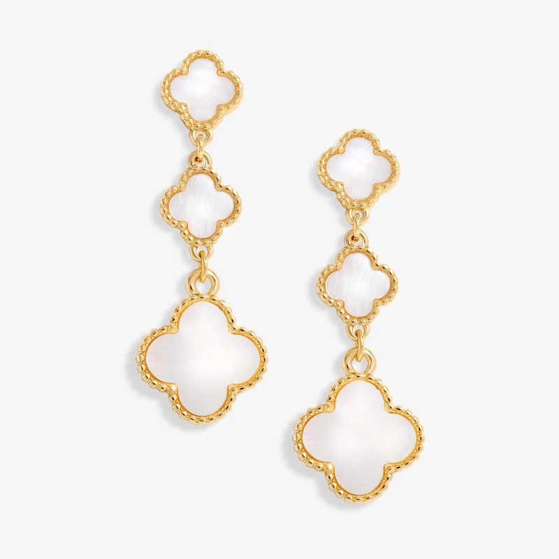Image of Mood Gold Mother Of Pearl Clover Linear Drop Earrings Gold