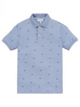 Image of Lacoste Boys All Over Crock Short Sleeve Polo Shirt - Light Blue
