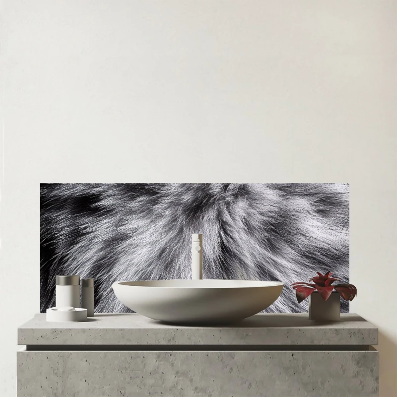 Image of Warren Reed - Designer Silver Tabby Cat Print Glass Bathroom Splashback in Grey Grey Unisex