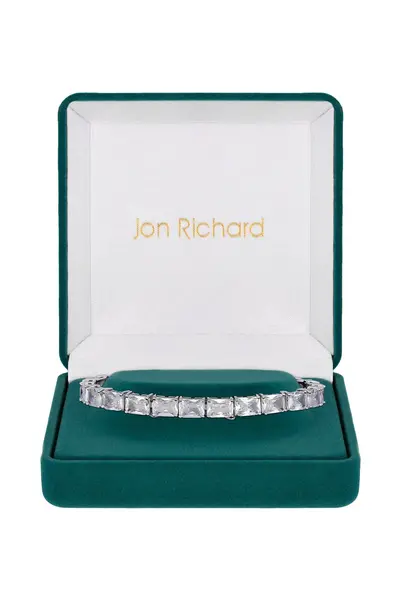 Image of Jon Richard Rhodium Plated Cubic Zirconia Baguette Bracelet - Gift Boxed Silver