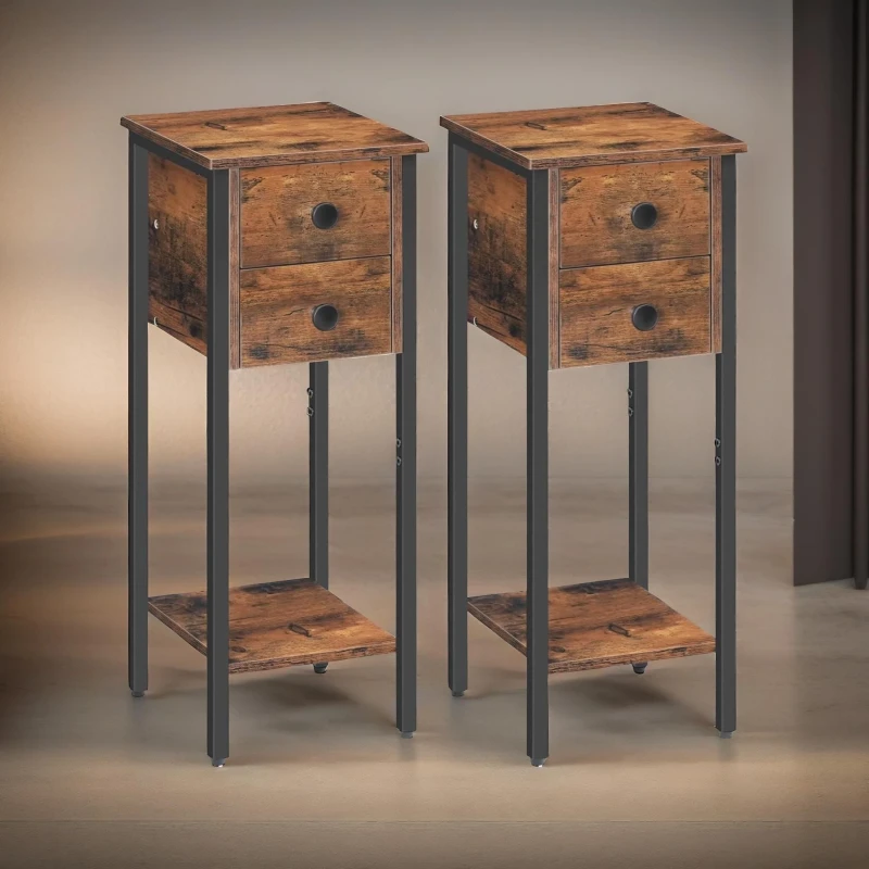 Image of Rafaelo Mobilia Set of 2 Double Drawer Bedside Tables in Brown Brown Unisex